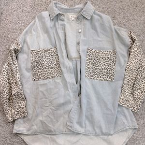 Denim and Cheetah Print Jacket SZ M